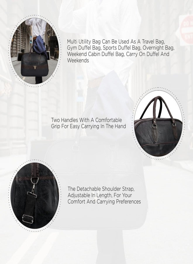 Ayaha Large Leather 20 Inch Duffle Bag for Travel Men and Women's Luaggage Duffel Bags Stylish Ideal Cabin Bag Weekender Bag for Travelling Overnight Carry Bag (Black) - Image 5